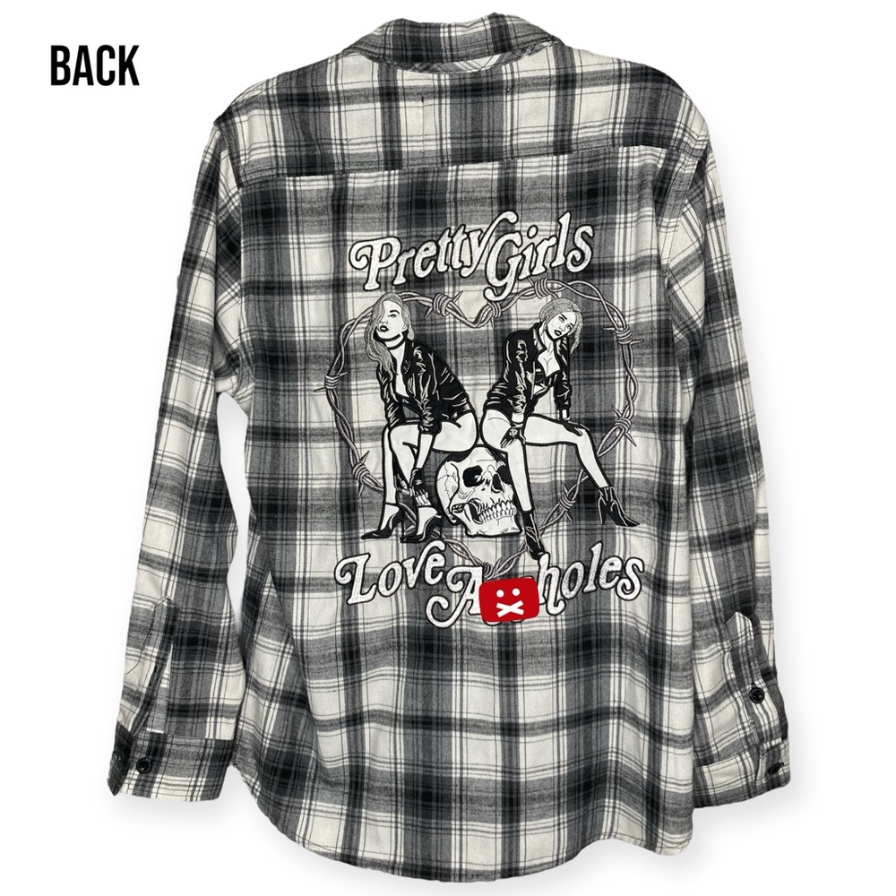 ALF A$$holes Live Forever L Plaid Button Down Shirt Pretty Girls Love Graphic